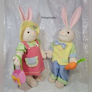 Vintage Handerson Handicraft 32" Twin Boy Girl Rabbits Easter Bunny Door Greeter